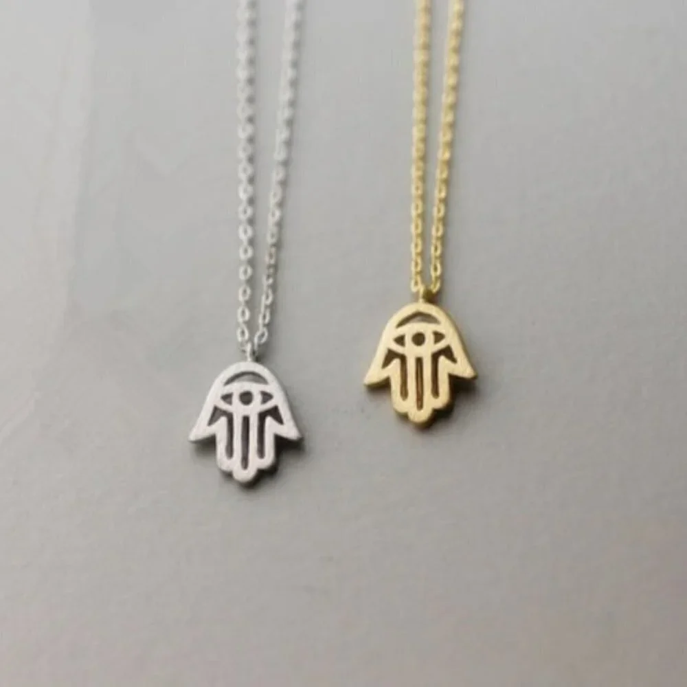 Silver Hamsa Dainty Necklace - Picture 3 of 5